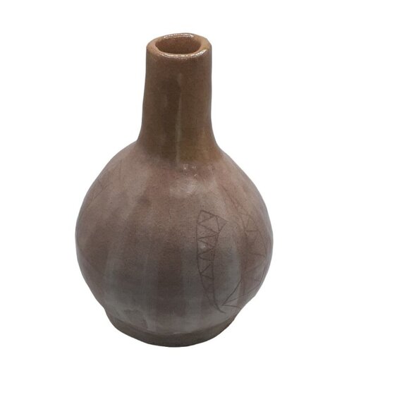 Studio Pottery Signed Neutral Beige Round with Pattern 7.5